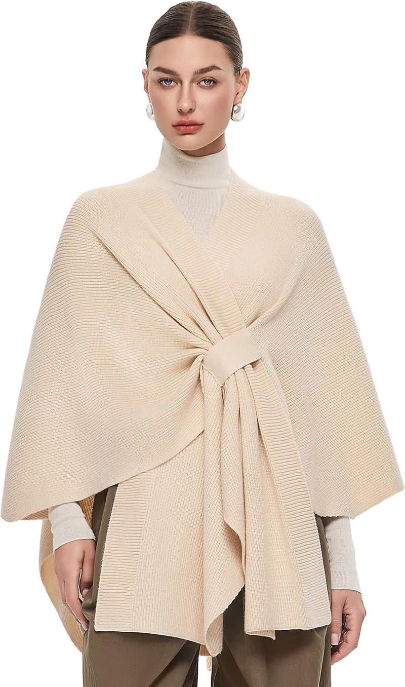 Puli Women's Elegant Shawl Wraps Soft Open Front Poncho Sweater for Spring Fall Winter - Image 1